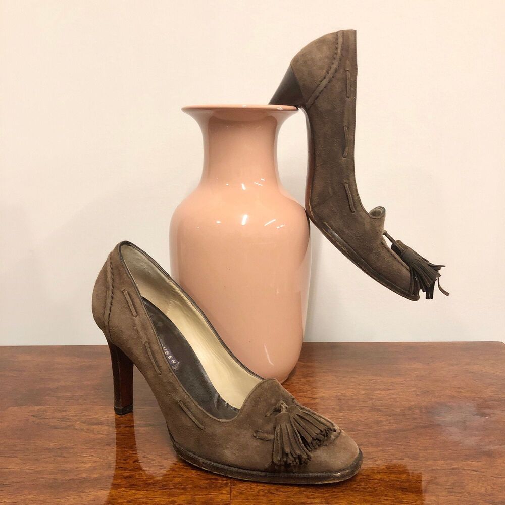 Vintage Ralph Lauren Suede Tassel Pumps, Brown Heels (Size 6.5 B)